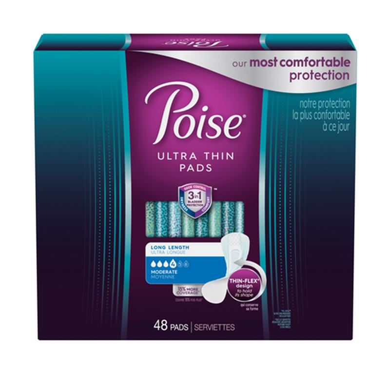 Kimberly Clark Poise Ultra Thin Moderate Long Non-Winged Pads Convenience - Package of 48