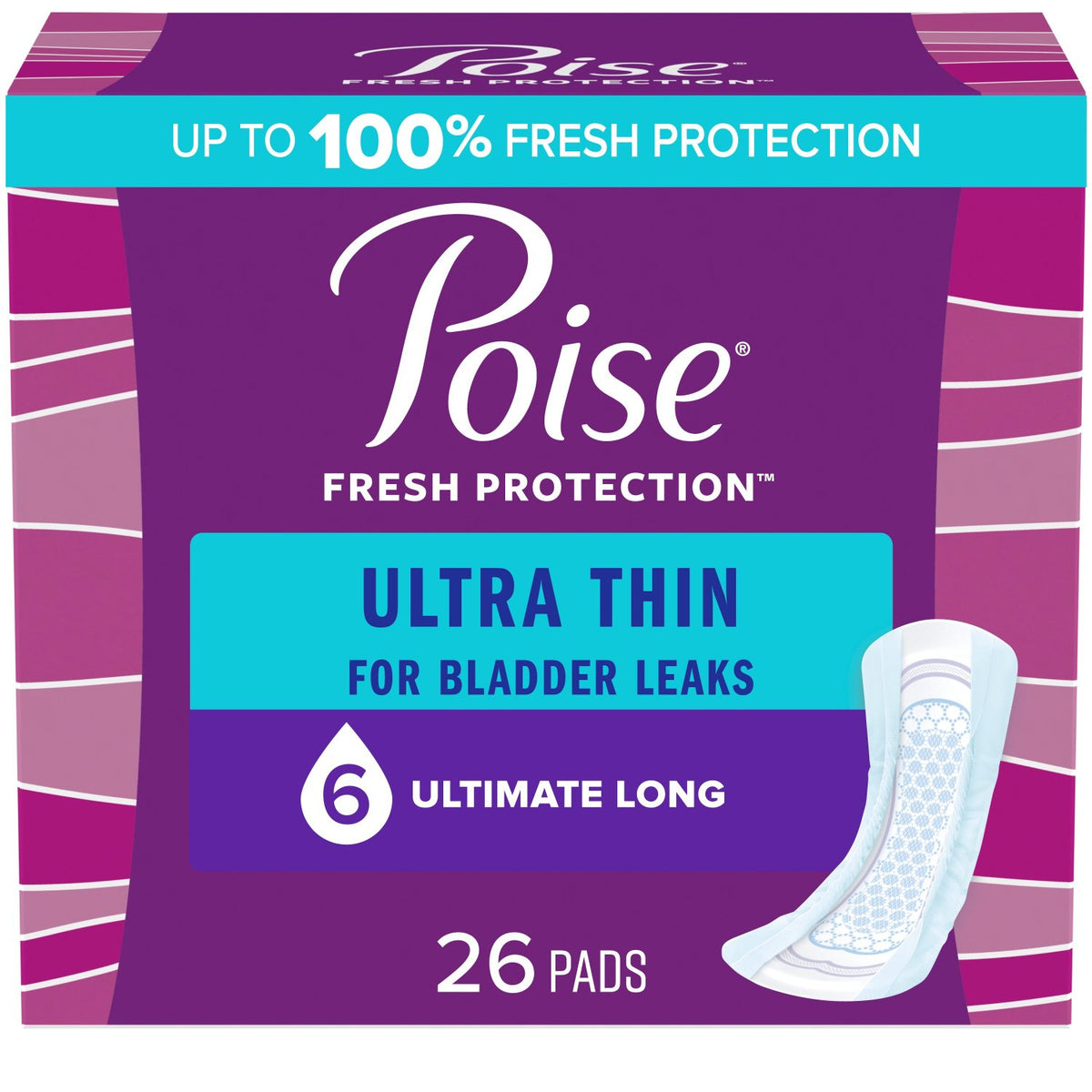 Kimberly Clark Poise Ultra Thin Ultimate Long Non-Winged Pads Convenience - Package of 26