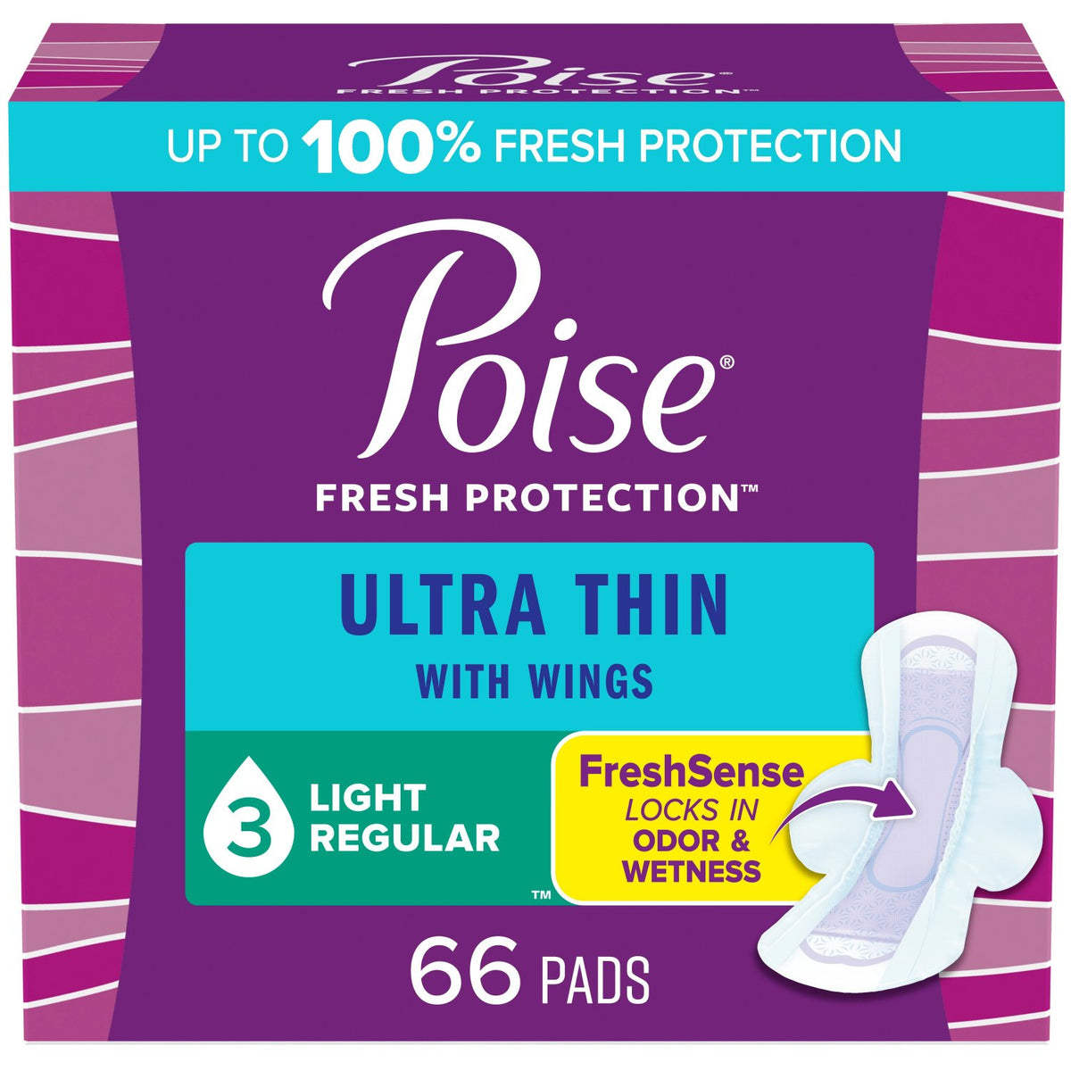 Kimberly Clark Poise Ultra Thin Light Regular Winged Pads Convenience - Package of 66