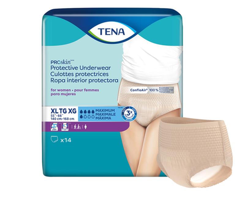 Tena Cs/4pkg (14/Pkg) Tena Proskin Underwear For Women, Maximum Absorbency,Nude, Size x-Large 140-168 cm
