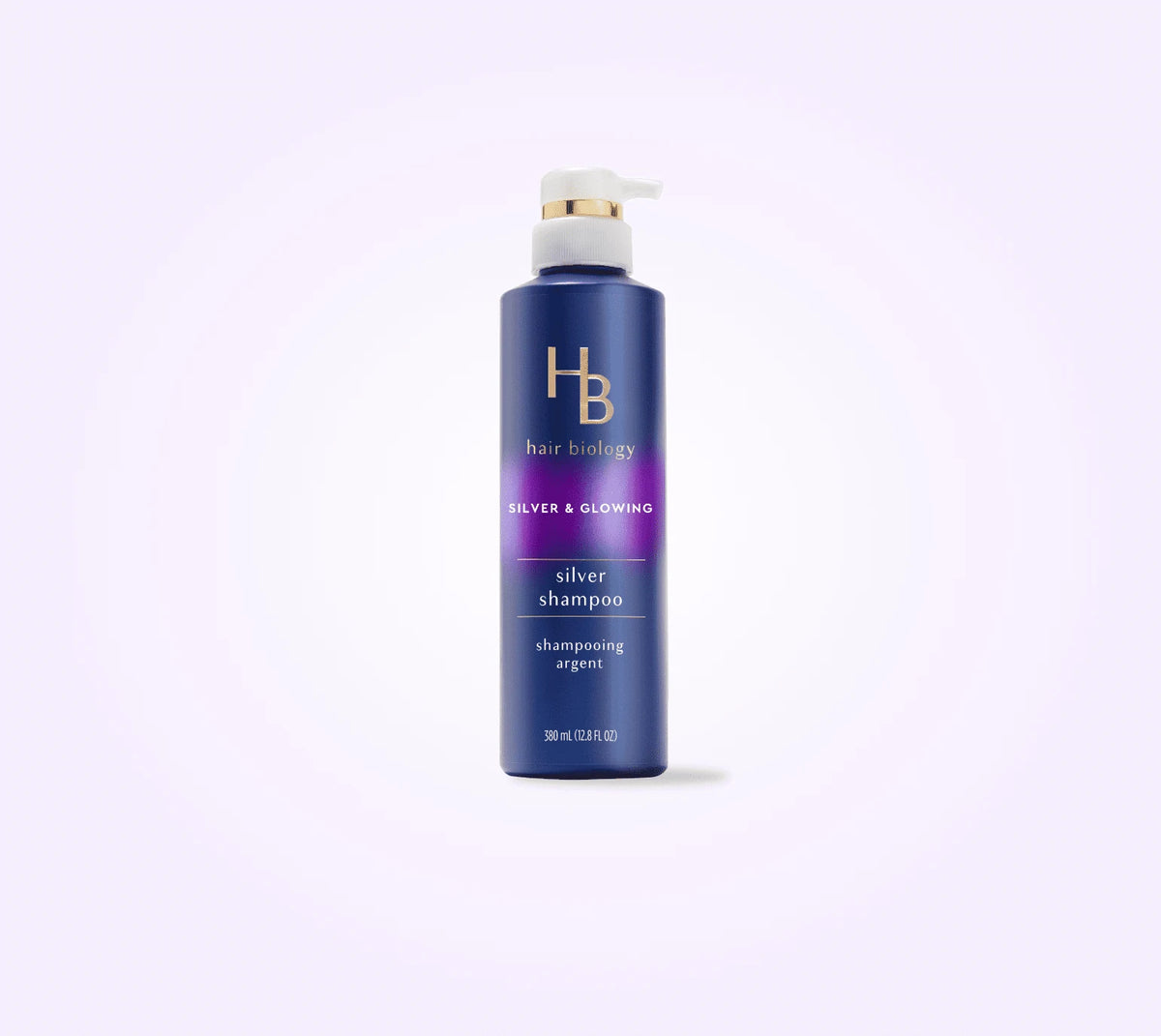 Hair Biology Silver Shampoo with Biotin – Silver & Glowing for grey or color treated hair – 380mL front package
