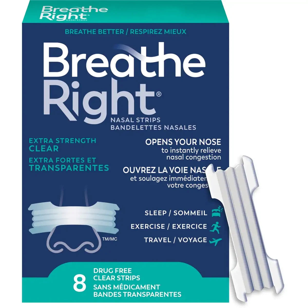 Breathe Right Nasal Strips Extra Stength Clear 8 Count product image