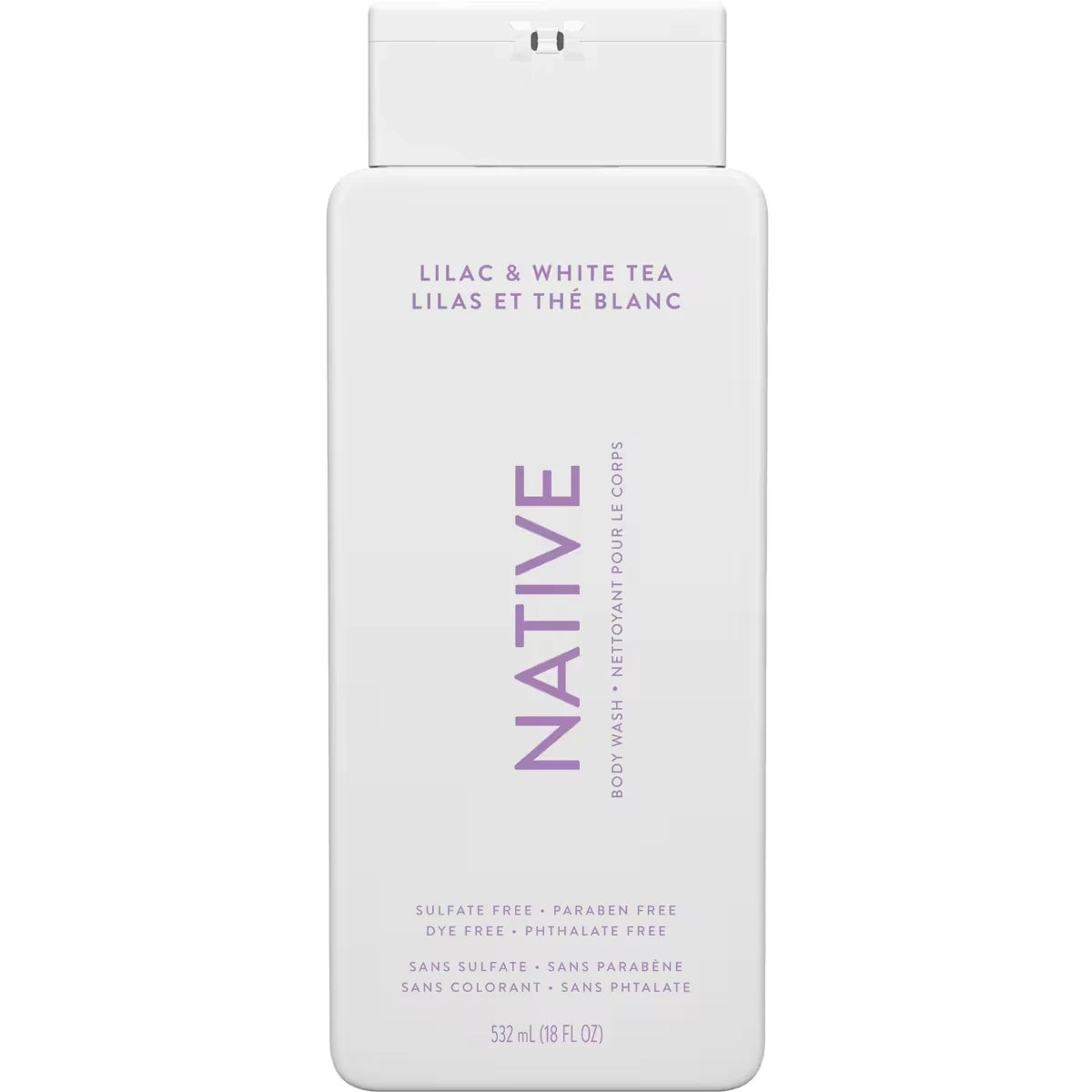 Native Natural Body Wash, Lilac & White Tea, Sulfate Free, Paraben Free front package