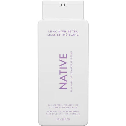 Native Natural Body Wash, Lilac & White Tea, Sulfate Free, Paraben Free front package