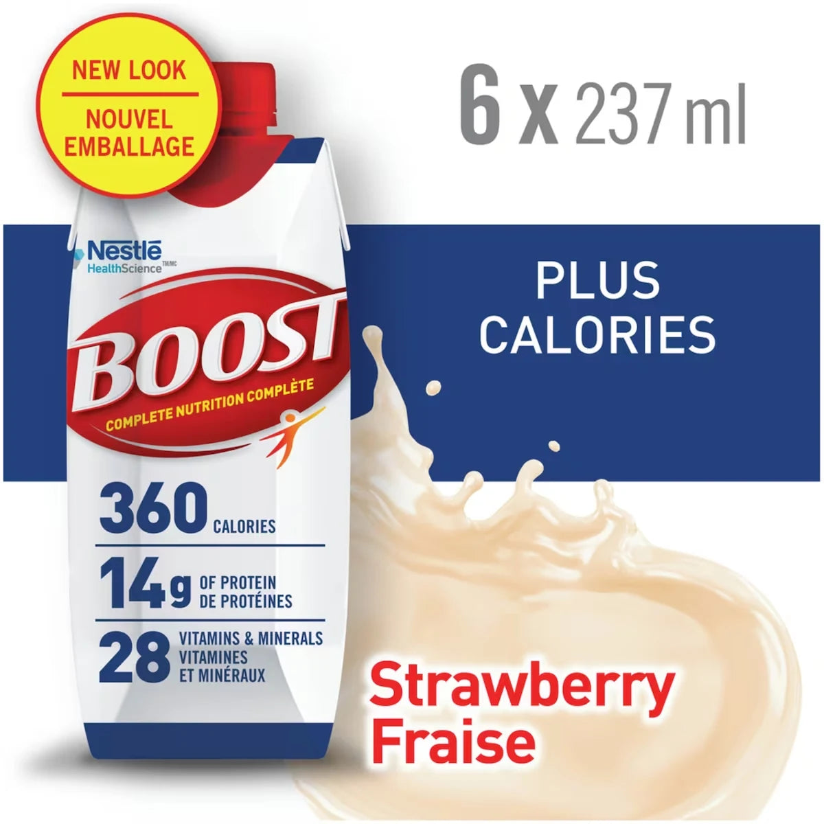 Boost PLUS Calories Strawberry Formulated Liquid Diet Drink,6 x 237 ml front package
