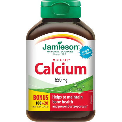Jamieson Mega Cal Calcium Mini-Tab Caplets, 650 mg front package