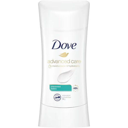 Dove Advanced Care Antiperspirant Deodorant Stick Unscented antibacterial odour protection front package