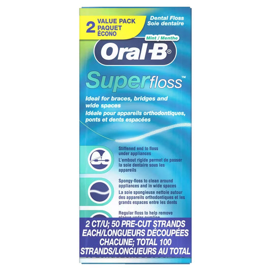 Oral-B Super Floss Pre-Cut Strands Dental Floss, Mint, 50 Count, Pack of 2 product detail