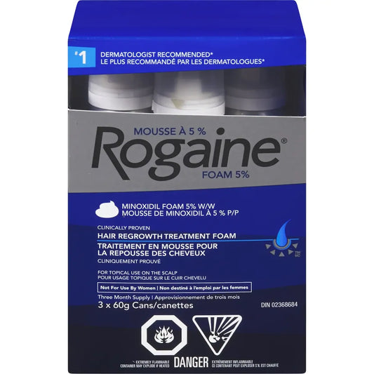 Rogaine Men's 5% Minoxidil Foam Hair Loss and Thinning Treatment 60 g front package
