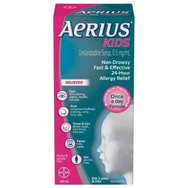 Aerius Kids, Allergy Medicine, 24-Hour Non-Drowsy Relief Syrup, 15 Symptoms, Bubble Gum Flavour, 100 mL