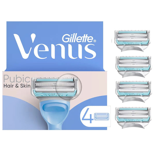 Venus Pubic Hair & Skin, Intimate Razor for Women Razor Blades, 4 Razor Refills front package