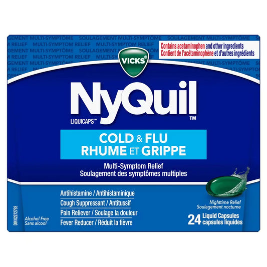 Vicks NyQuil Cold & Flu Multi-Symptom Relief Liquid Capsules, 24 Count product image