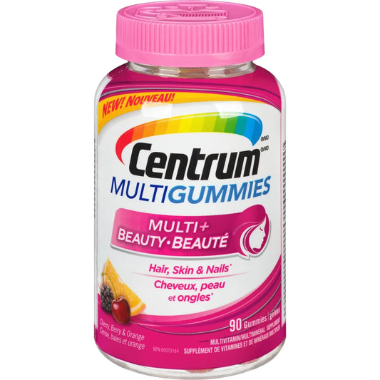 Centrum MultiGummies Multi+Beauty Multivitamin Supplement Gummies for Hair, Skin & Nails, 90 Count front package