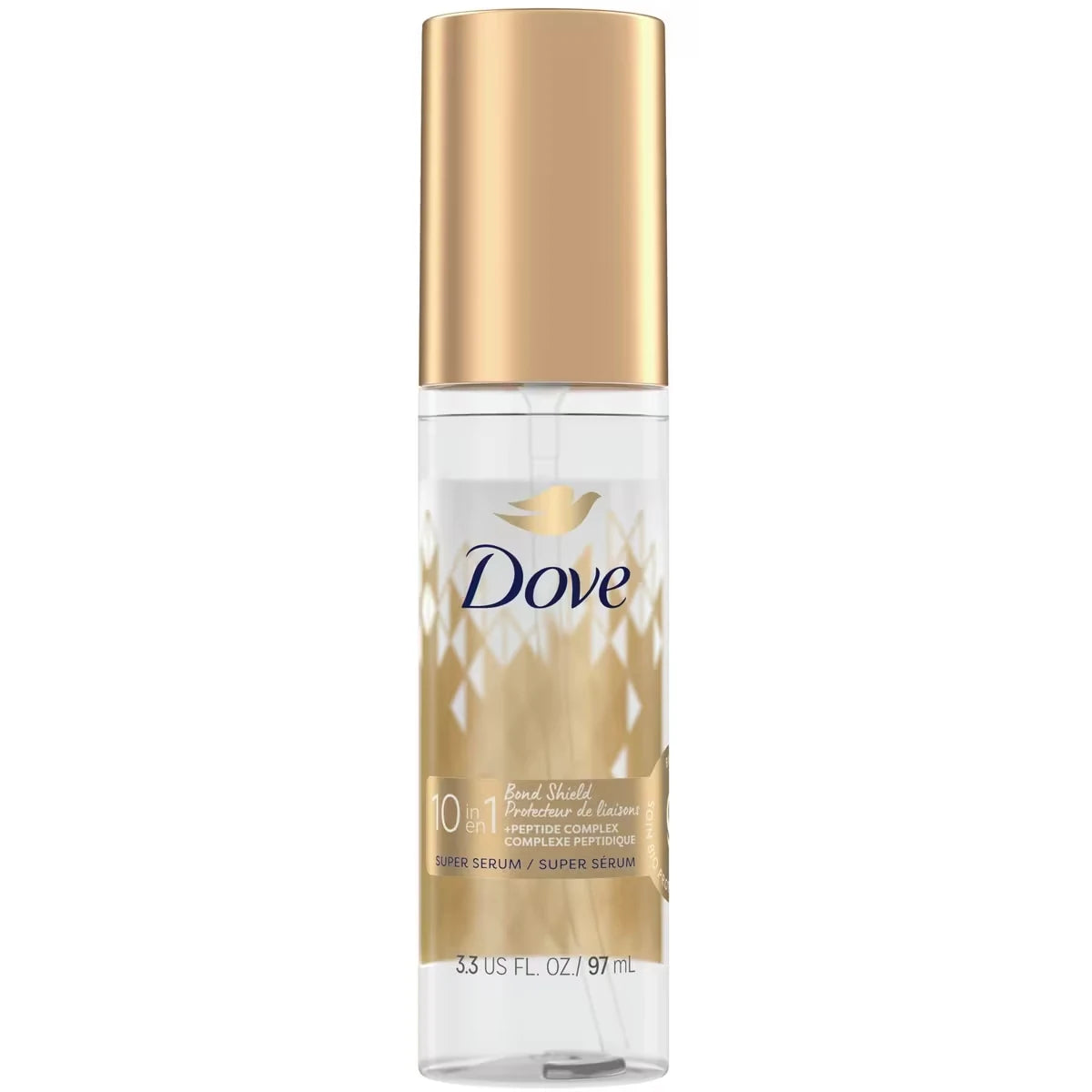 Dove 10-in-1 Bond Shield Super Serum for damaged hair with Bio Protein Care + peptides repairs visible signs of damage front package