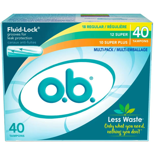 O.B Original Non-Applicator Tampons Multipack Regular Super & Super Plus front package