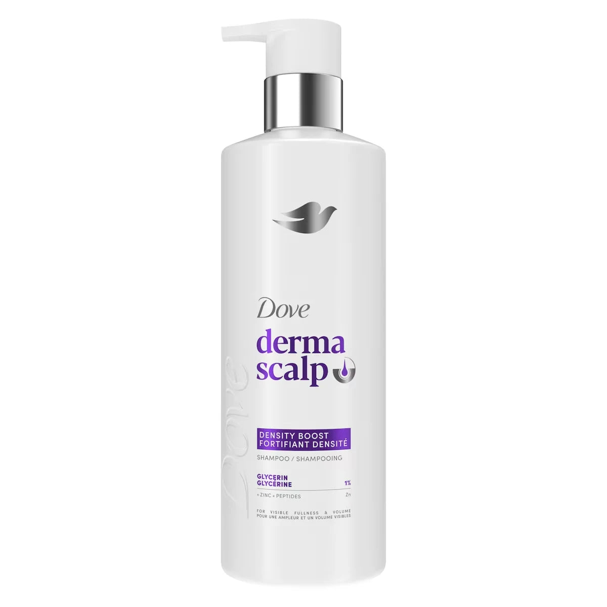 Dove Derma Scalp Shampoo for Thicker, Stronger, Fuller-Looking Hair Density Boost with Glycerin, 473mL front package