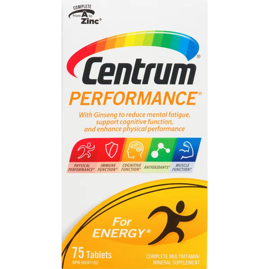 Centrum Performance Multivitamin and Multimineral Supplement Tablets with Ginseng, 75 Count front package