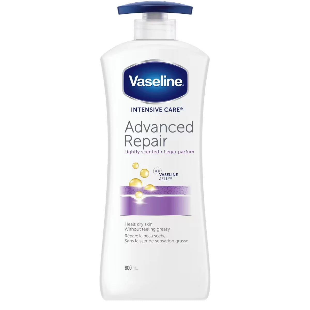 Vaseline Intensive Care Body Lotion deep moisturizer for dry skin Advanced Repair lightly scented with micro-droplets of front package