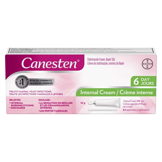 Canesten 6 Day Internal Cream for Yeast Infection, 6 Treatments front package