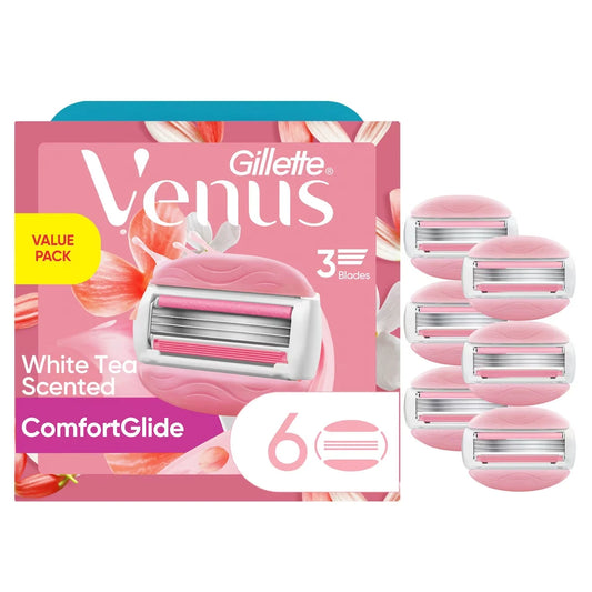 Venus Gillette ComfortGlide White Tea Scented Women's Razor Blades, 6 Refills front package