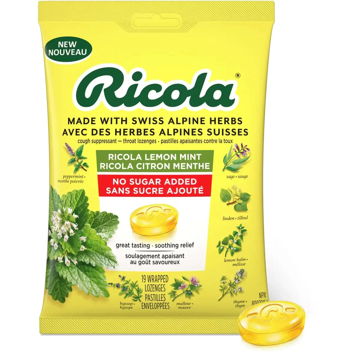 Ricola Lemon Mint No Sugar Added Throat Drops product image