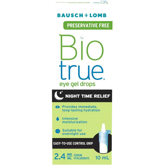 Biotrue Night Time Relief Preservative Free Eye Gel Drops front package