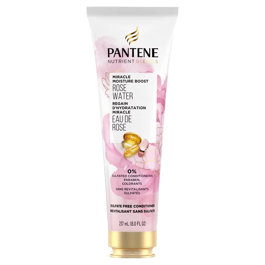 Pantene Nutrient Blends Miracle Moisture Boost Rose Water Conditioner for Dry Hair, Sulfate Free, 237 mL front package