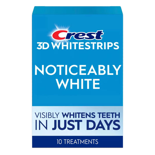 Crest 3D Whitestrips Noticeably White At-Home Teeth Whitening Kit, 10 Treatments, Visibly Whitens Teeth in just days front package