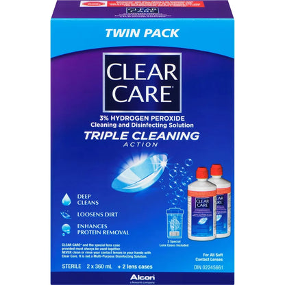 Clear Care Contact Lens Solution with Hydrogen Peroxide Twin Pack 720 mL front package