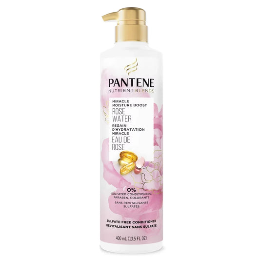 Pantene NUTRIENT BLENDS Miracle Moisture Boost with Rose Water SULFATE FREE CONDITIONER, 400 mL product package