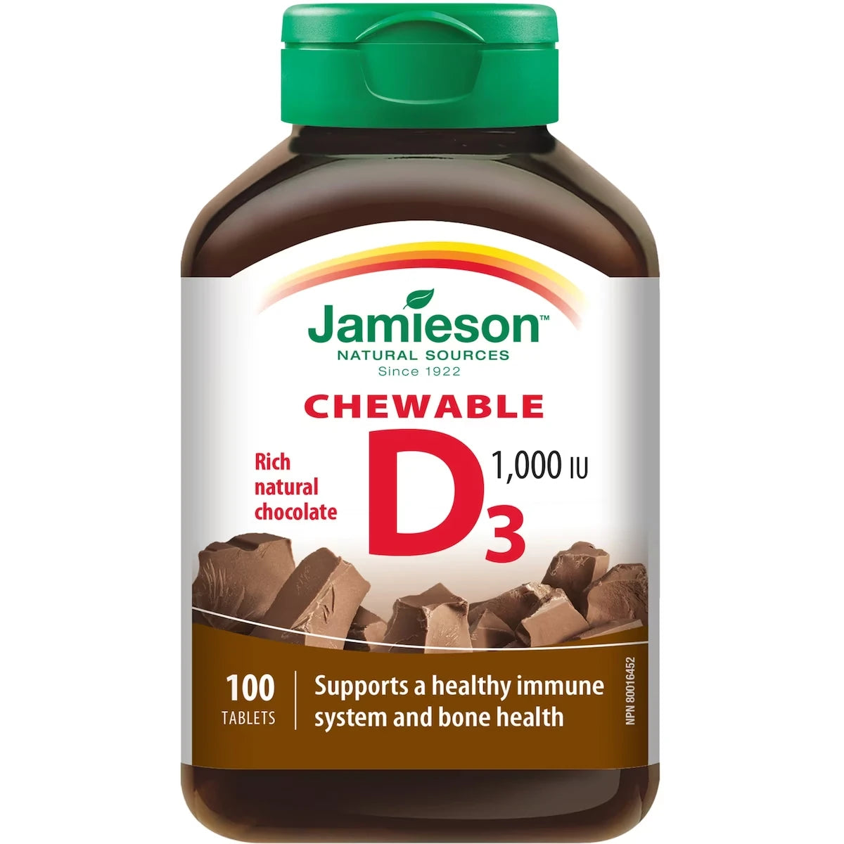 Jamieson Natural Chocolate Flavour Chewable Vitamin D 1, 000 IU Tablets product image