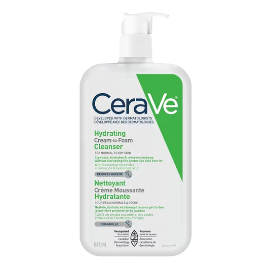 CeraVe Hydrating Cream-to-Foam Face Cleanser for Normal-Dry Skin front package