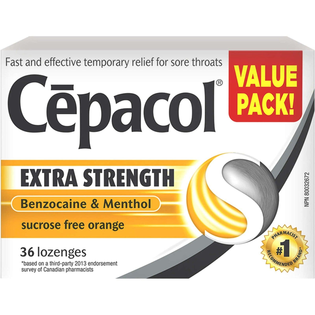 Cepacol extra strength orange 36 lozenges - sucrose free
