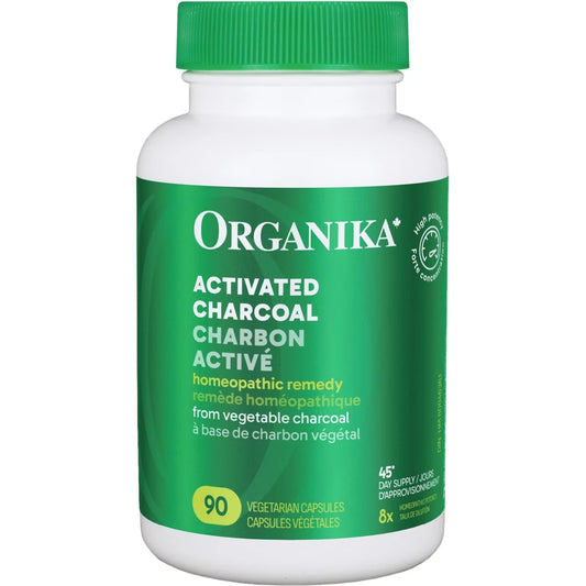 Organika Activated Charcoal Capsules 8X Homeopathic vegetarian capsule 90 capsules front package