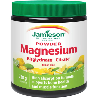 Jamieson Magnesium Bisglycinate Plus Citrate Powder Lemon-Lime Flavour front package
