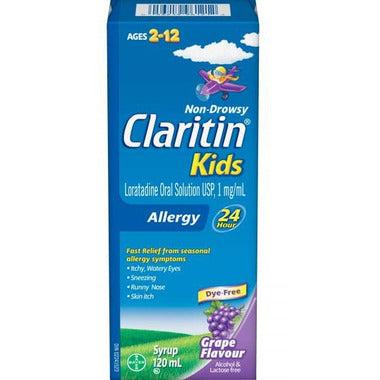 Claritin Kids, Allergy Medicine, 24-Hour Non-Drowsy Relief Syrup, Grape Flavour, 120 mL