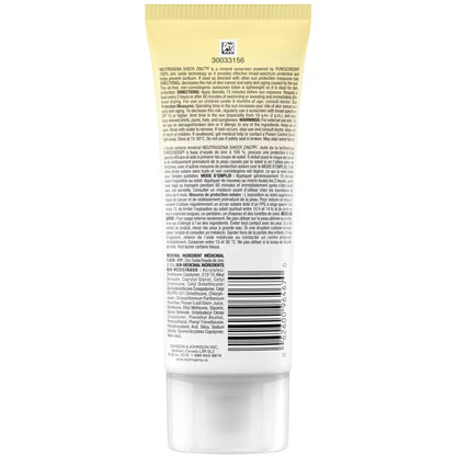 Neutrogena Body Sunscreen SPF 50, Sheer Zinc Mineral Sunscreen product detail