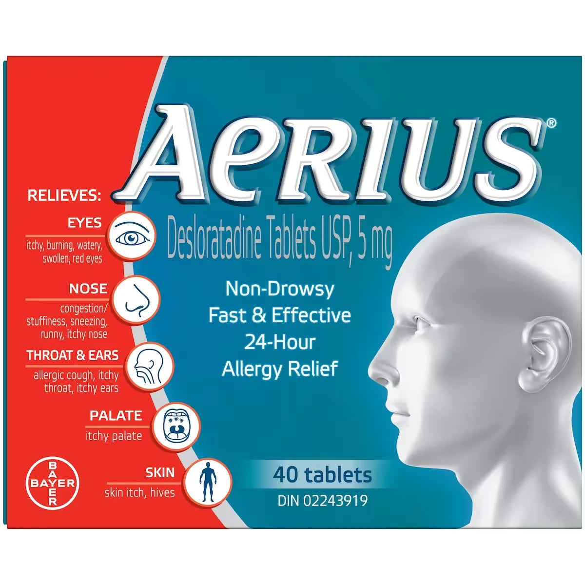 Aerius Allergy Medicine, 24-Hour, Non-Drowsy, 40 Tablets product package