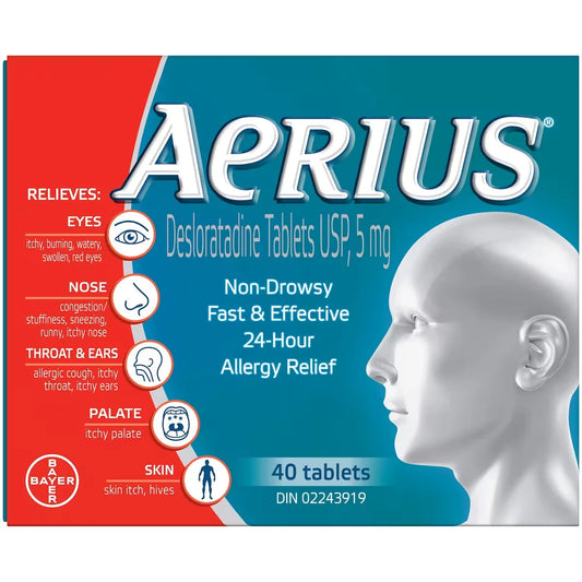 Aerius Allergy Medicine, 24-Hour, Non-Drowsy, 40 Tablets product package