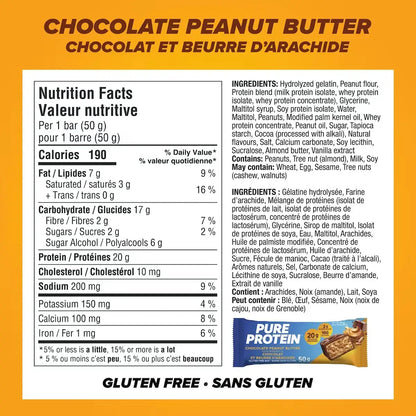Pure Protein Bars, Chocolate Peanut Butter, Gluten Free Snack Bars product detail
