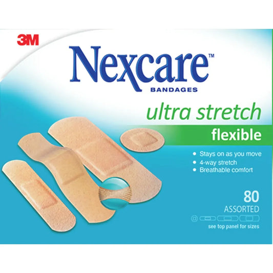 Nexcare Ultra Stretch Bandages, Ast. Sizes, 80 pk 80 pack front package