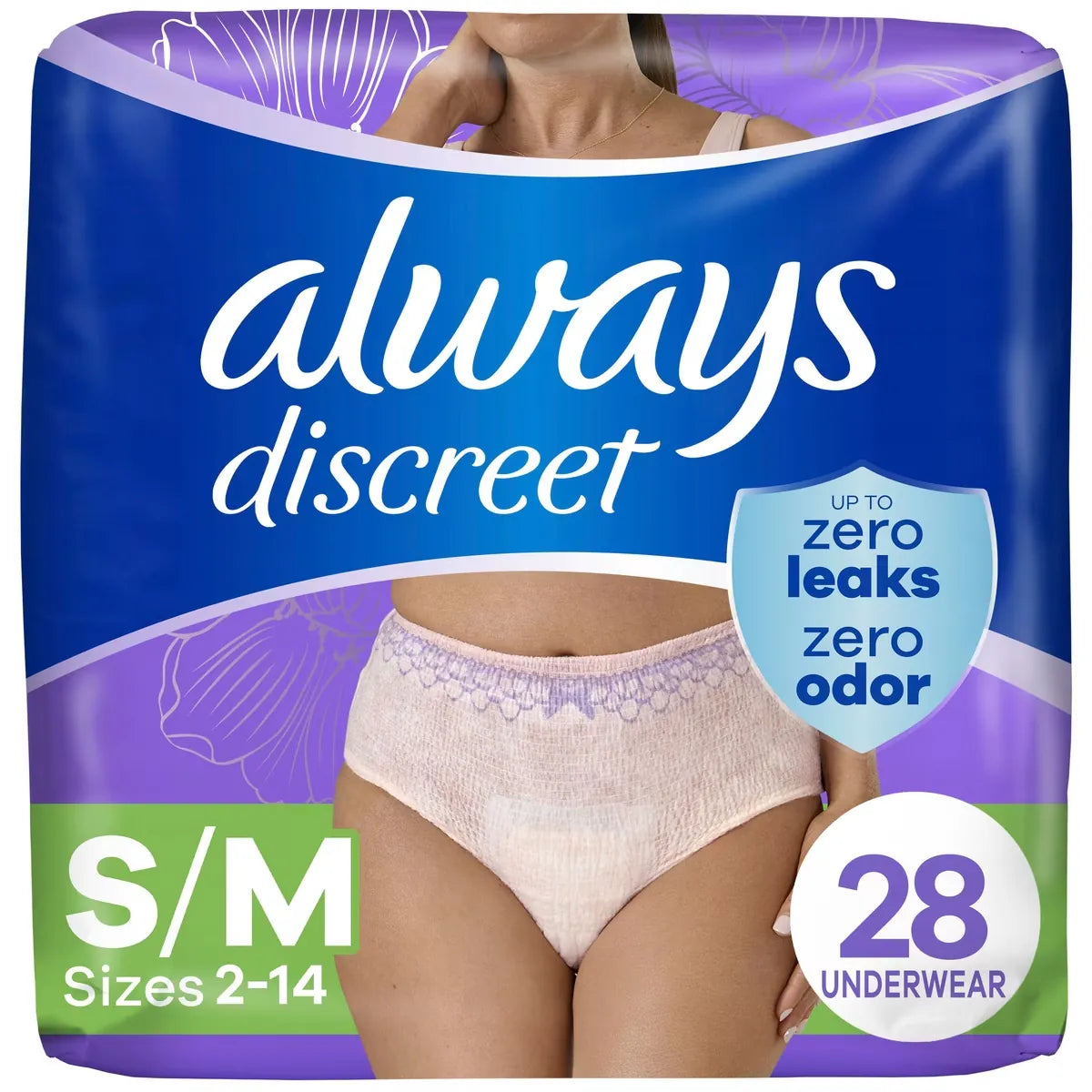 Always Adult Incontinence Underwear for Women and Postpartum Underwear, S/M, 17 CT front package