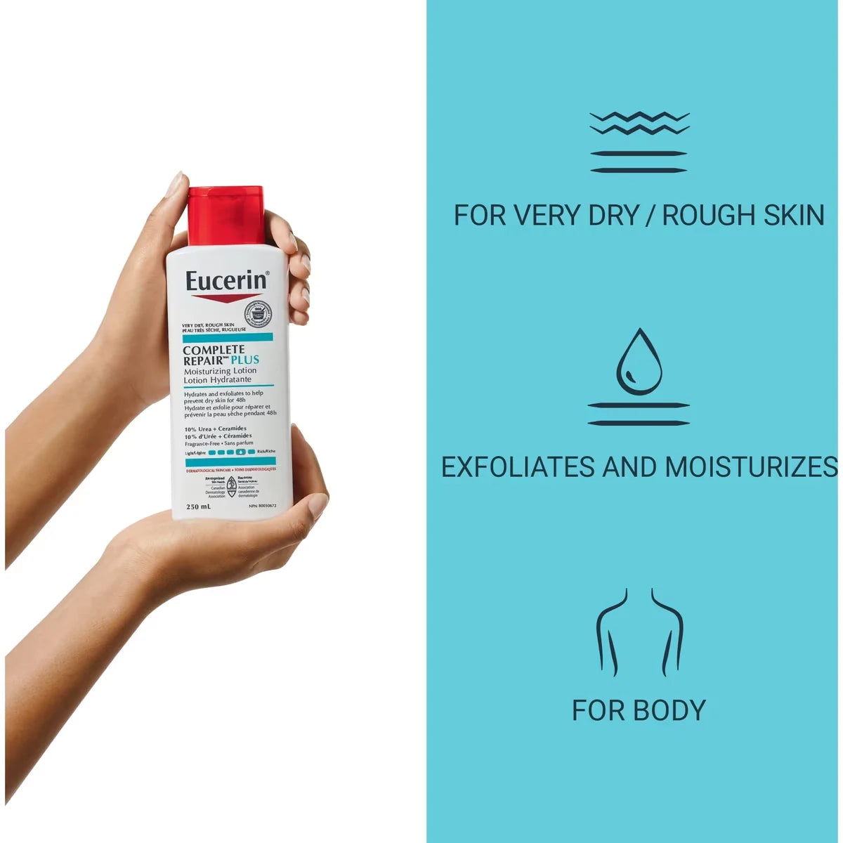 Eucerin Complete Repair Plus Moisturizing Body Lotion for Very Dry and Rough Skin product package