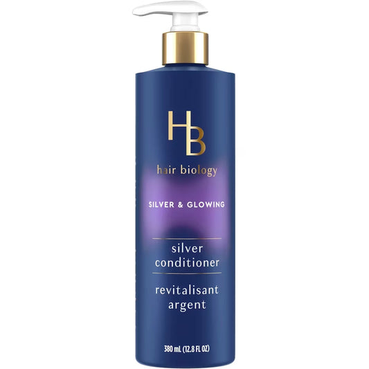 Hair Biology Silver Conditioner with Biotin – Silver & Glowing for grey or color treated hair – 380mL front package