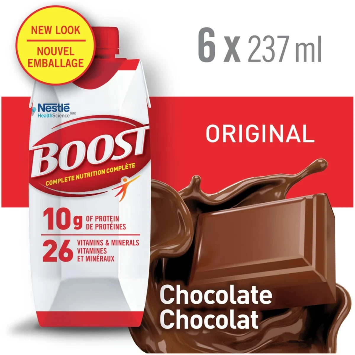 Boost Original Chocolate Meal Replacement Drink, 6 × 237 ml front package