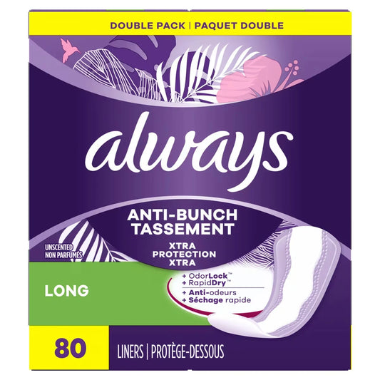 Always Anti-Bunch Xtra Protection Daily Liners, Long Length, Unscented, 80 Count product detail