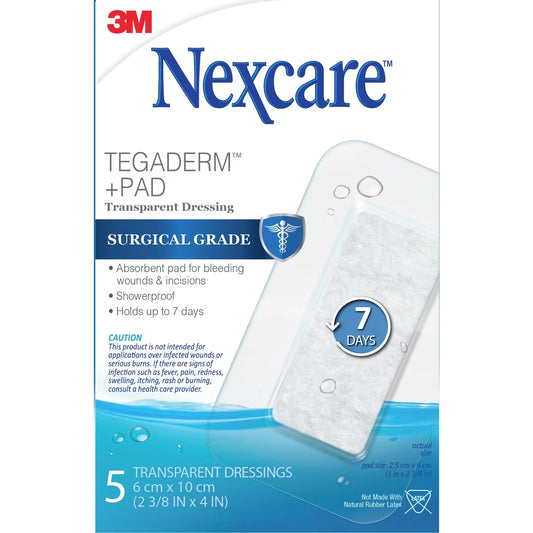 Nexcare TegadermTM + Pad, 5 pk 5 pack front package