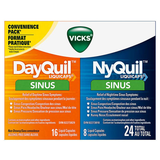 NyQuil Sinus Liquid Capsules + Vicks Sinus liquid Capsules, Total 24 Count