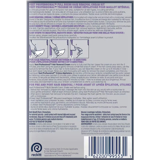 Veet ProfessionalTM Full Bikini Hair Removal Cream Kit, All Skin Types 2x50 mL 1 Kit product image