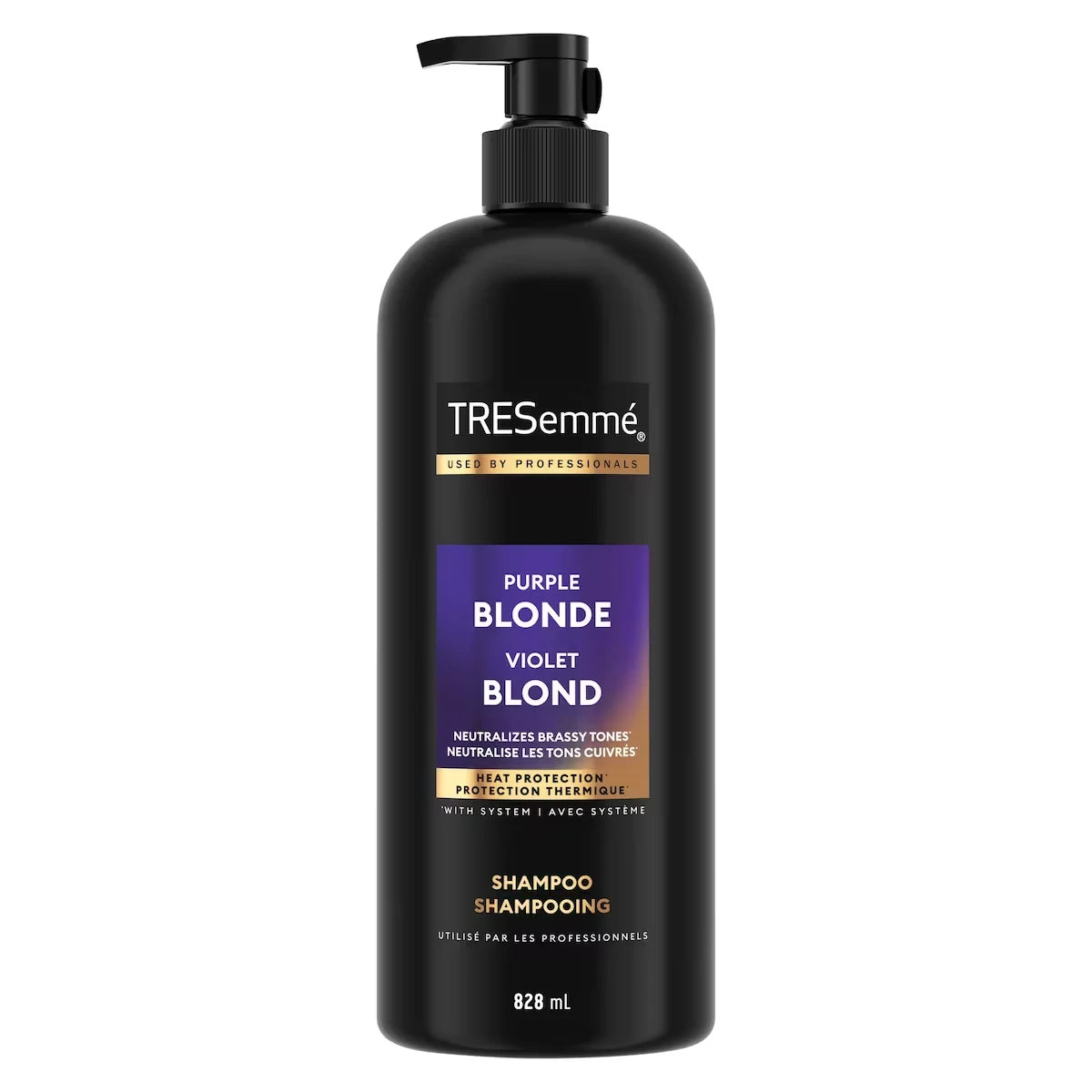 TRESemmé Purple Blonde Shampoo for blonde or silver coloured hair Ultra-violet Neutralizer formulated with Pro Style front package